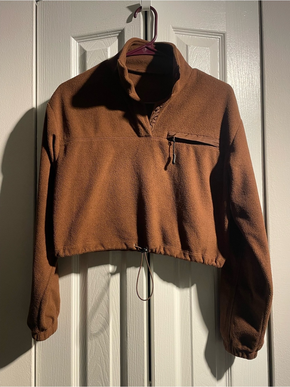 Cropped Brown Fleece Pullover